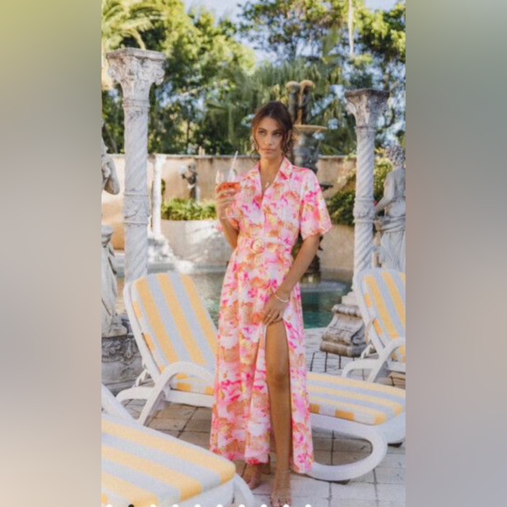 Elegant Floral Pink Maxi Dress NWOT by RNWY